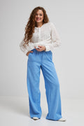 Pantaloni palazzo cu in și talie elastică