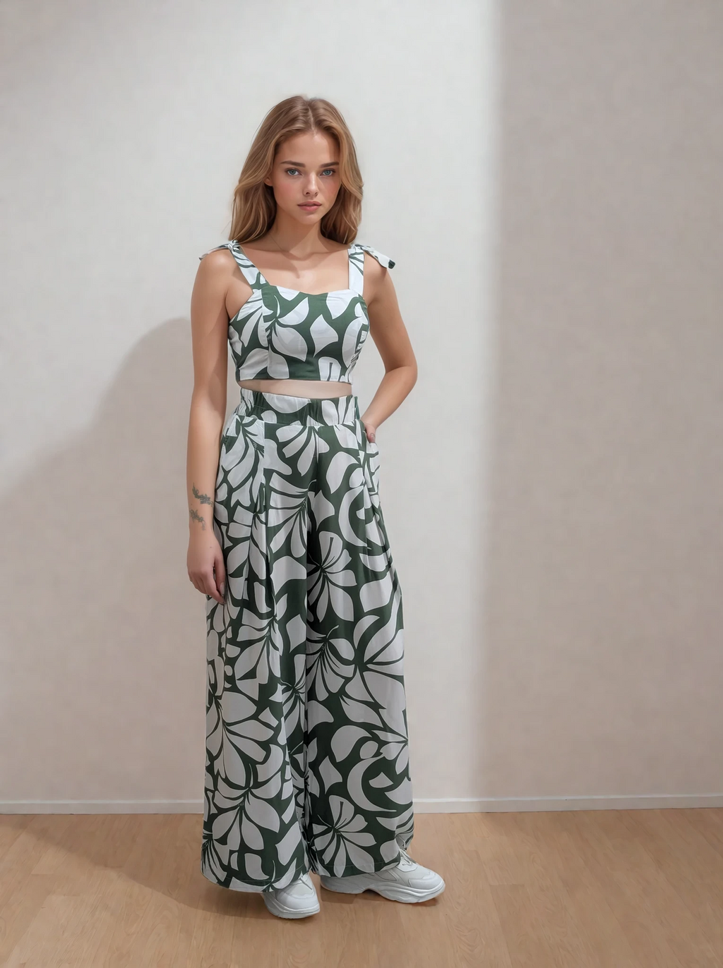 Pantaloni palazzo cu pliuri Peggy