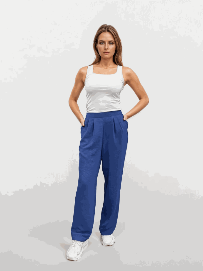 Pantaloni drepți din crep cu pliuri
