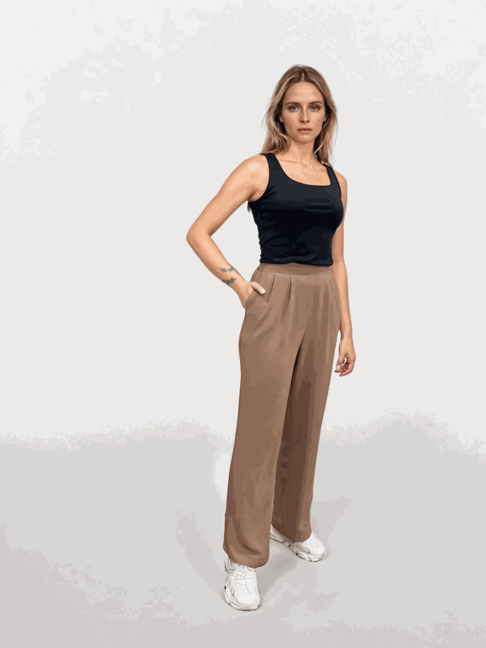 Pantaloni drepți din crep cu pliuri