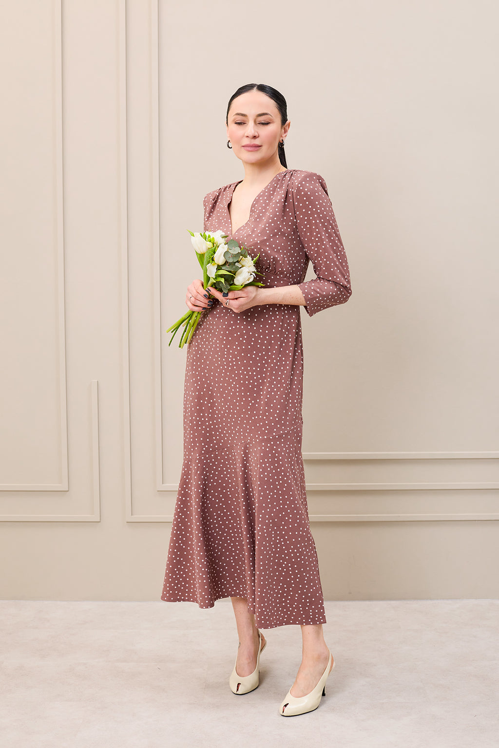 Rochie midaxi de ocazie cu buline