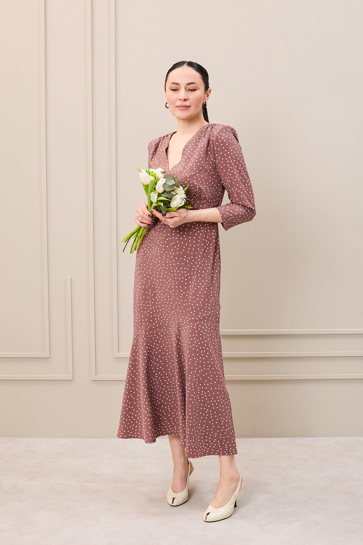 Rochie midaxi de ocazie cu buline