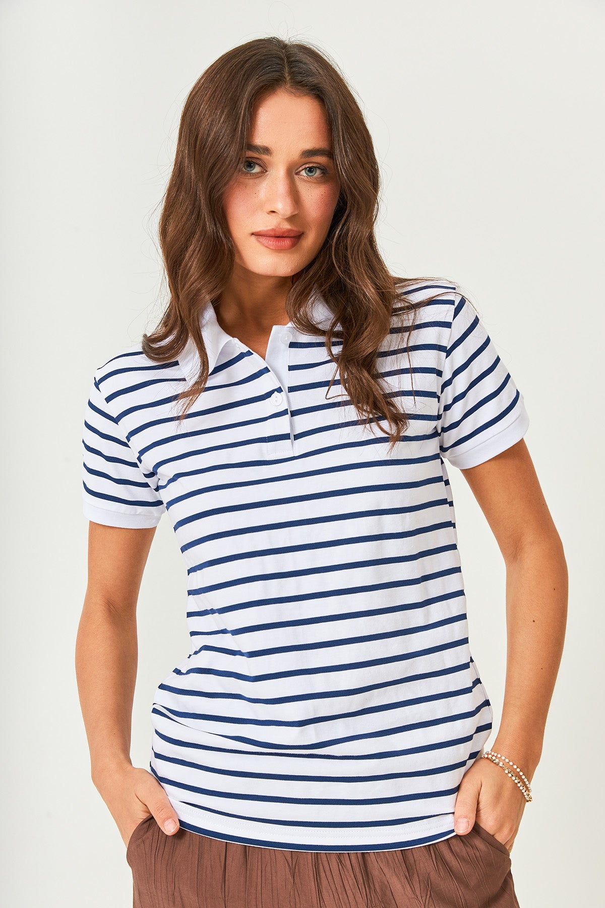 Tricou polo drept în dungi
