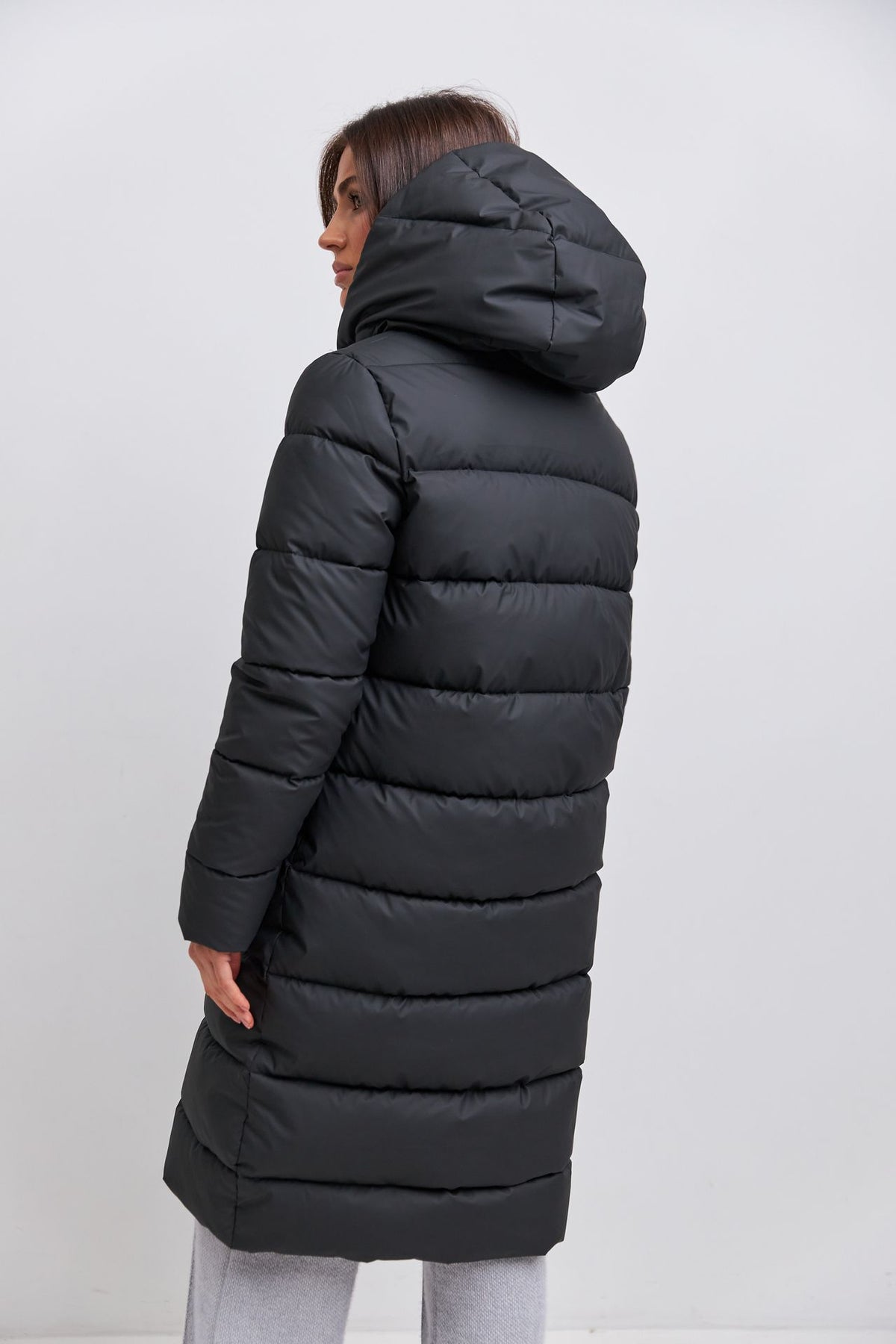 Palton puffer lung cu capse