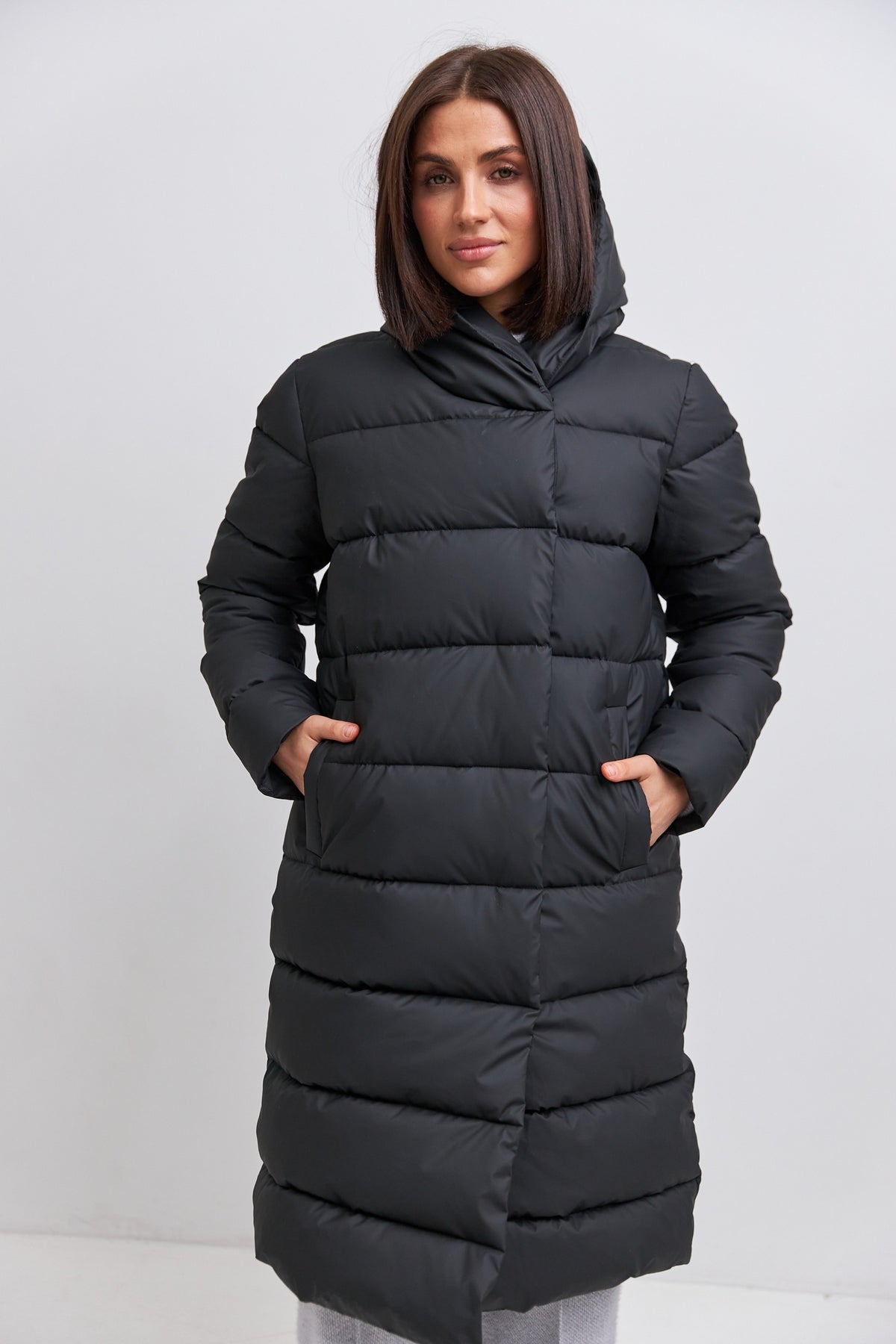 Palton puffer lung cu capse