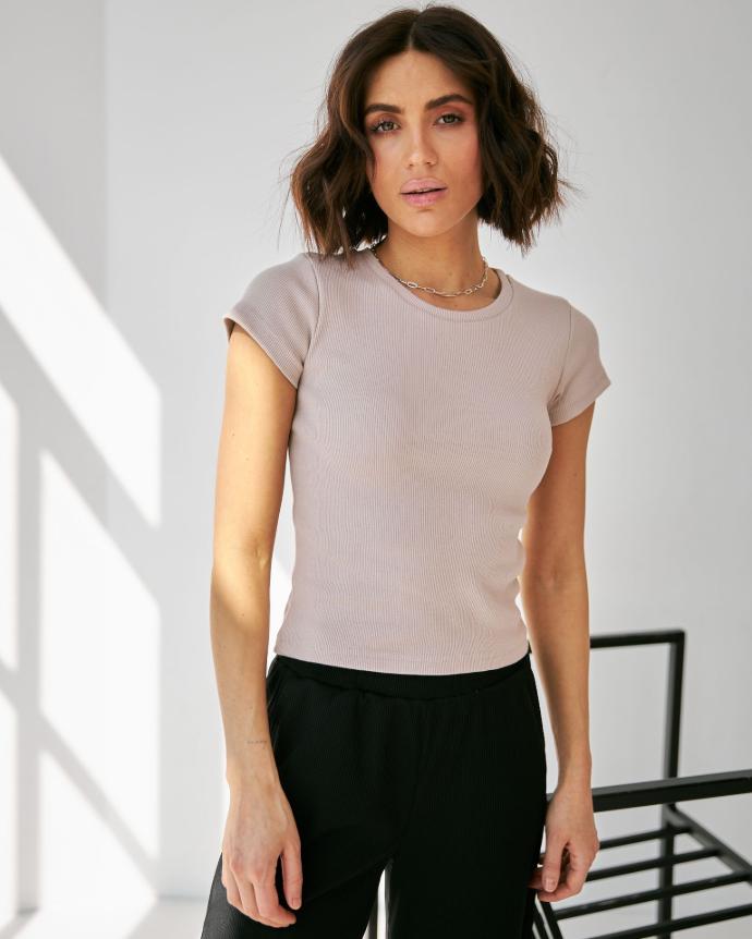Tricou din tricot reiat cu mânecă scurtă