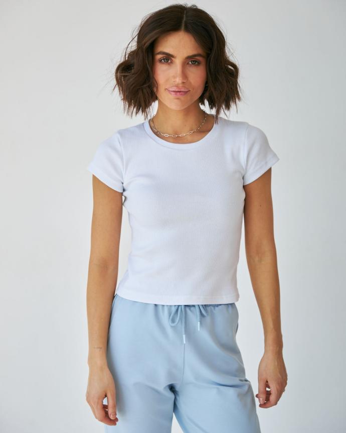 Tricou din tricot reiat cu mânecă scurtă