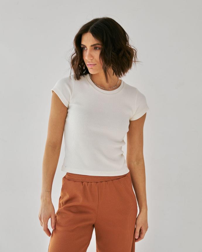 Tricou din tricot reiat cu mânecă scurtă
