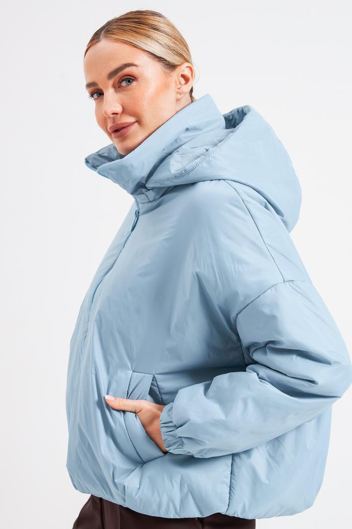 Geacă oversize cu fermoar și glugă
