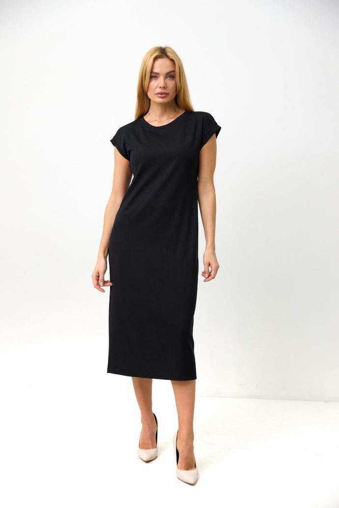 Rochie dreaptă din tricot reiat cu șlițuri