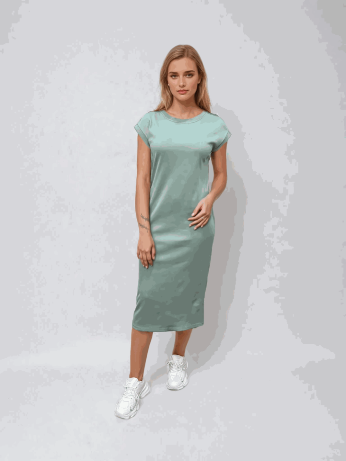 Rochie dreaptă din tricot reiat cu șlițuri