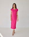 Rochie maxi dreaptă din tricot reiat cu șlițuri
