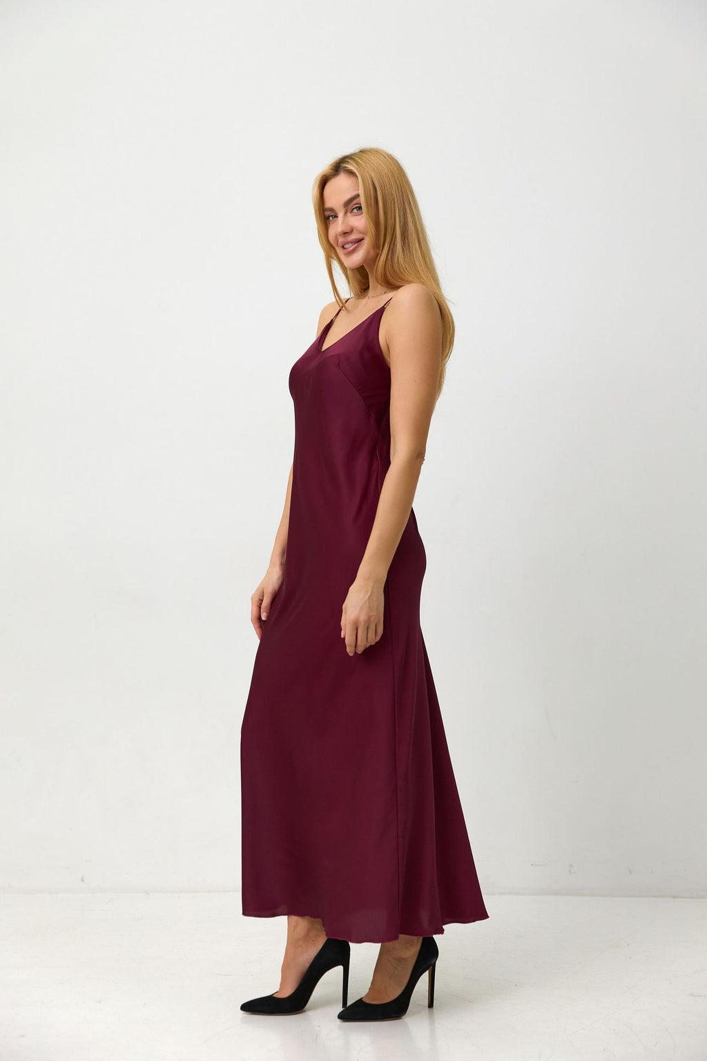 Rochie maxi tip combinație din satin, de ocazie