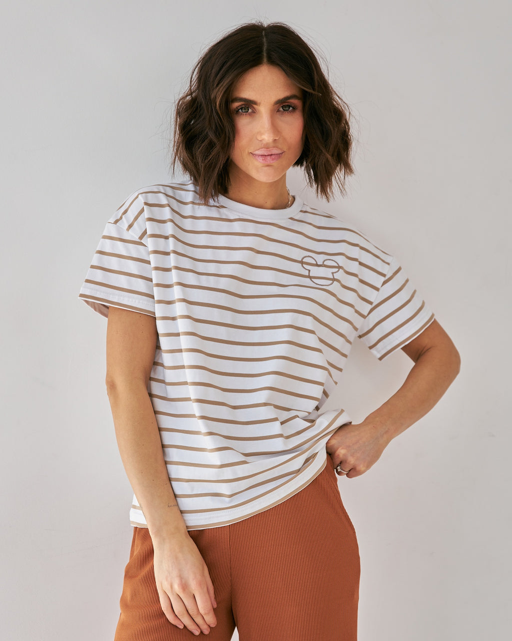 Tricou în dungi cu broderie Mickey