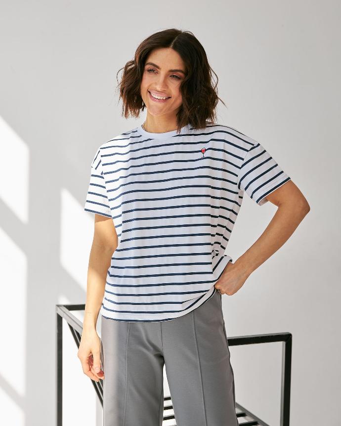 Tricou în dungi cu broderie Pahar