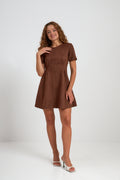 Rochie mini din piele întoarsă cu pense decorative