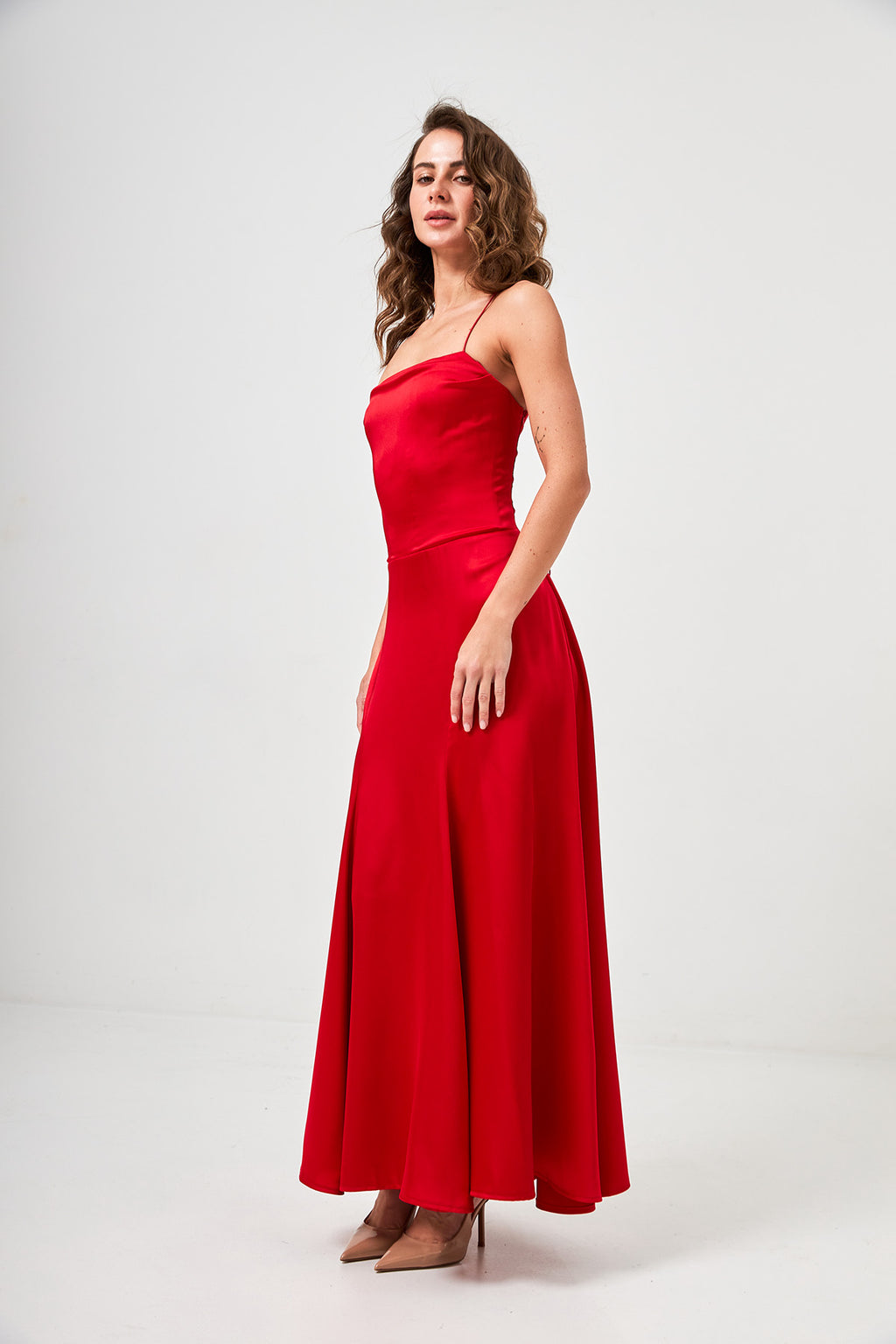 Rochie maxi din satin cu șireturi, de ocazie