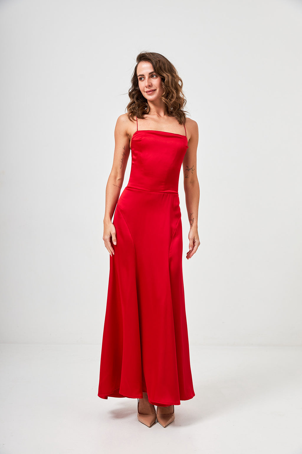 Rochie maxi din satin cu șireturi, de ocazie