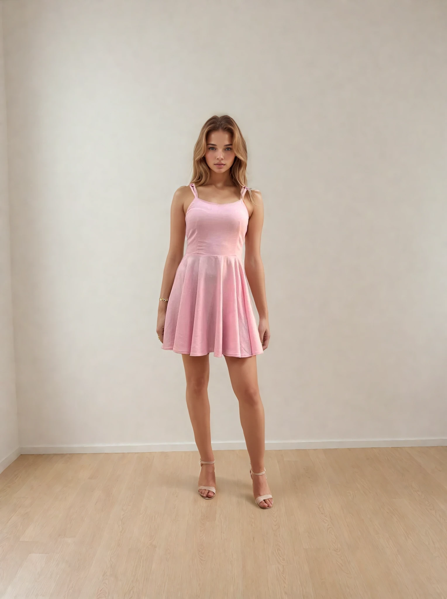 Rochie mini cu in și bretele cu fundă