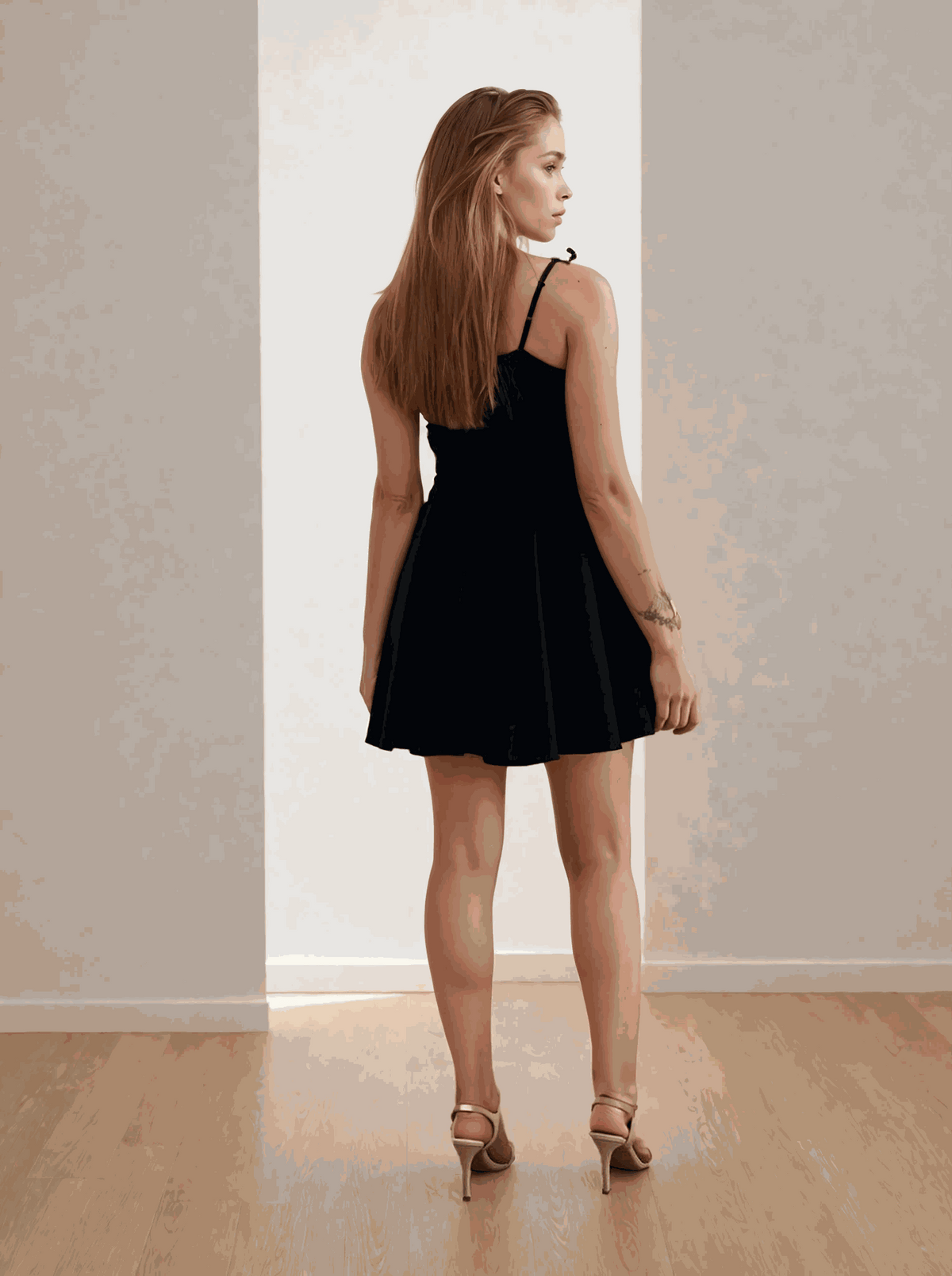 Rochie mini cu in și bretele cu fundă