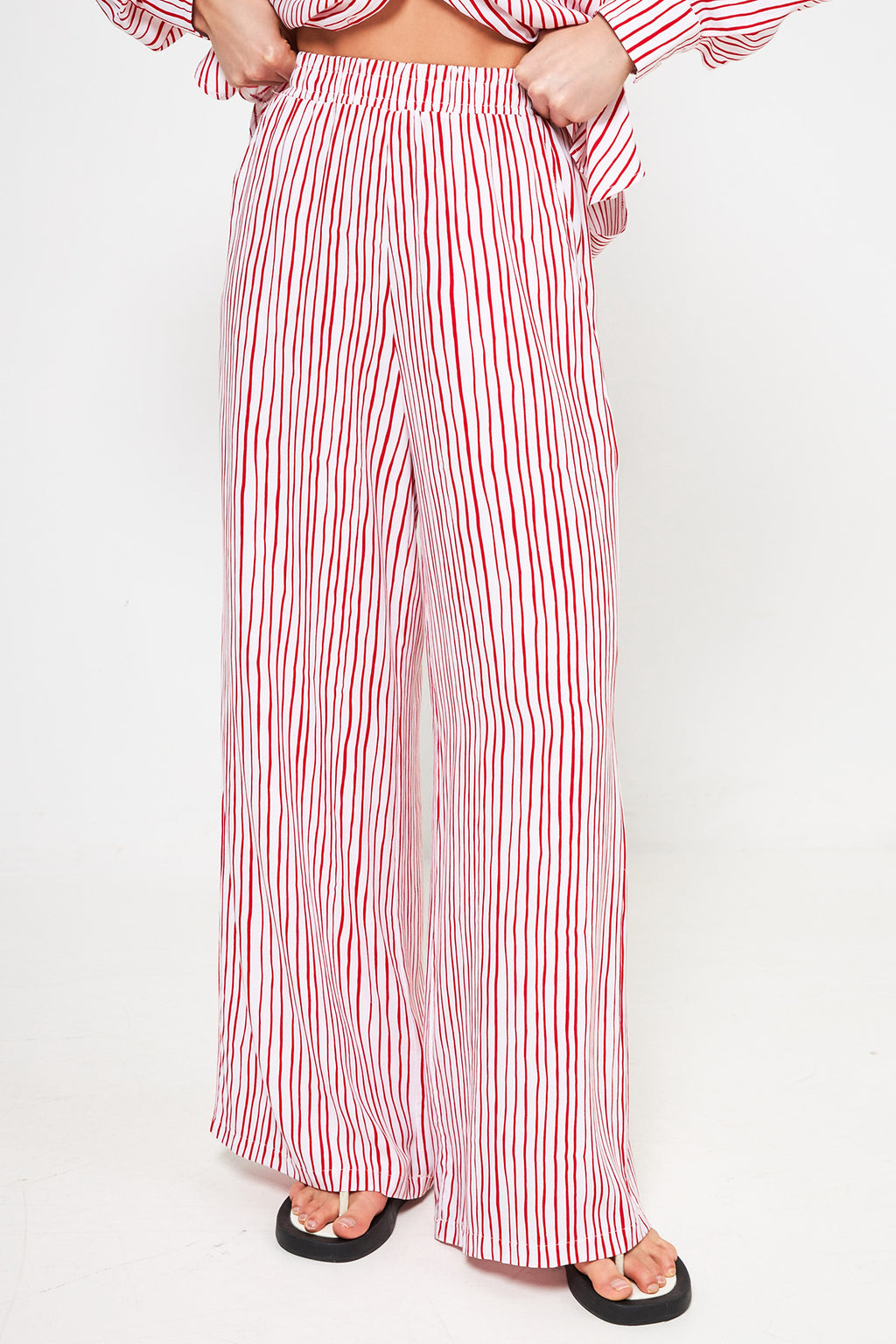 Pantaloni palazzo cu talie elastică Grace