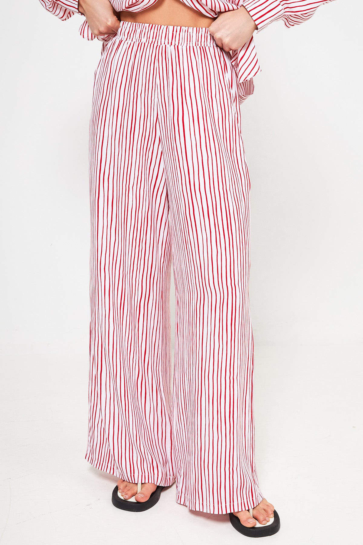 Pantaloni palazzo cu talie elastică Grace