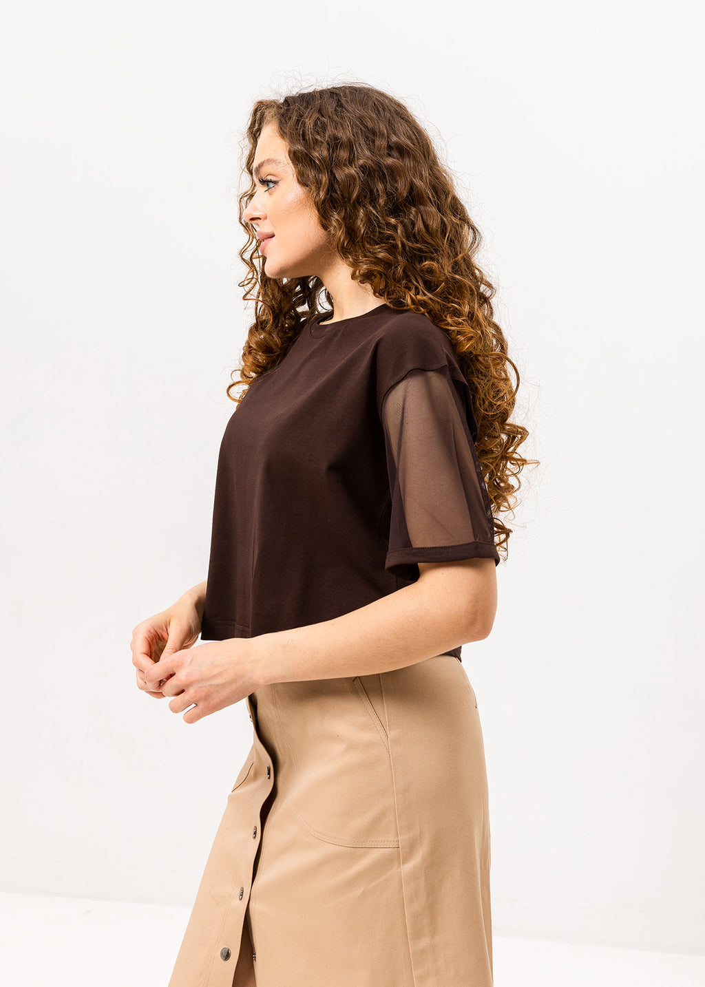 Tricou lejer cu mâneci din plasă