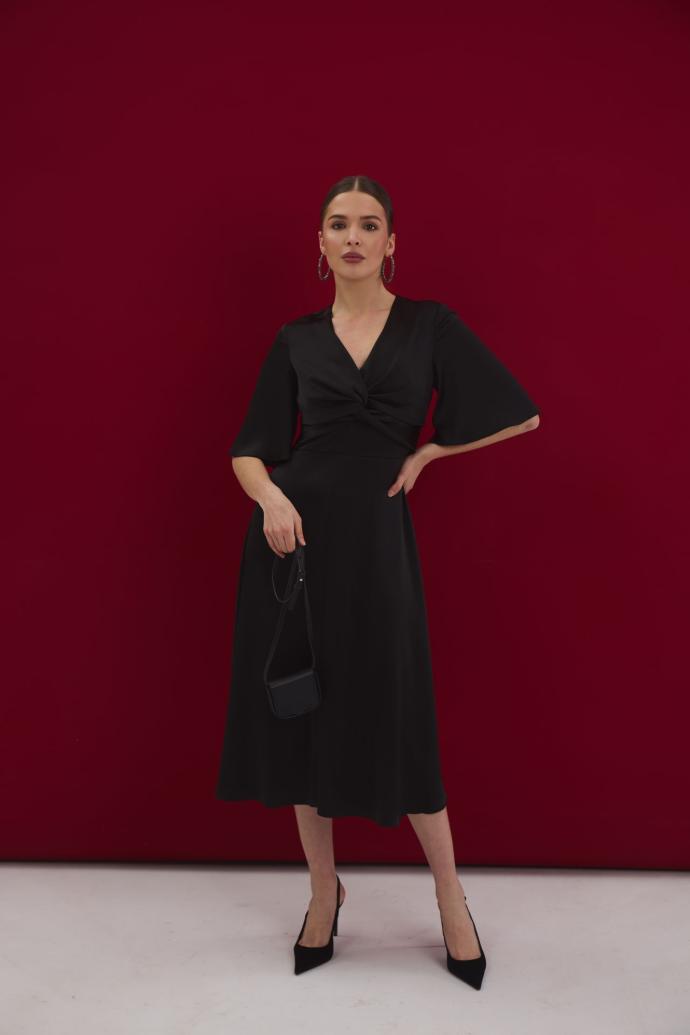 Rochie midi din mătase cu detaliu răsucit, de ocazie