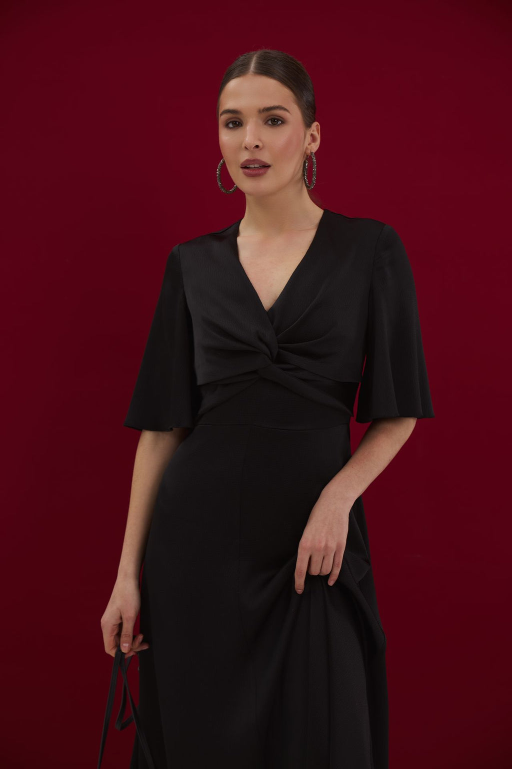 Rochie midi din mătase cu detaliu răsucit, de ocazie