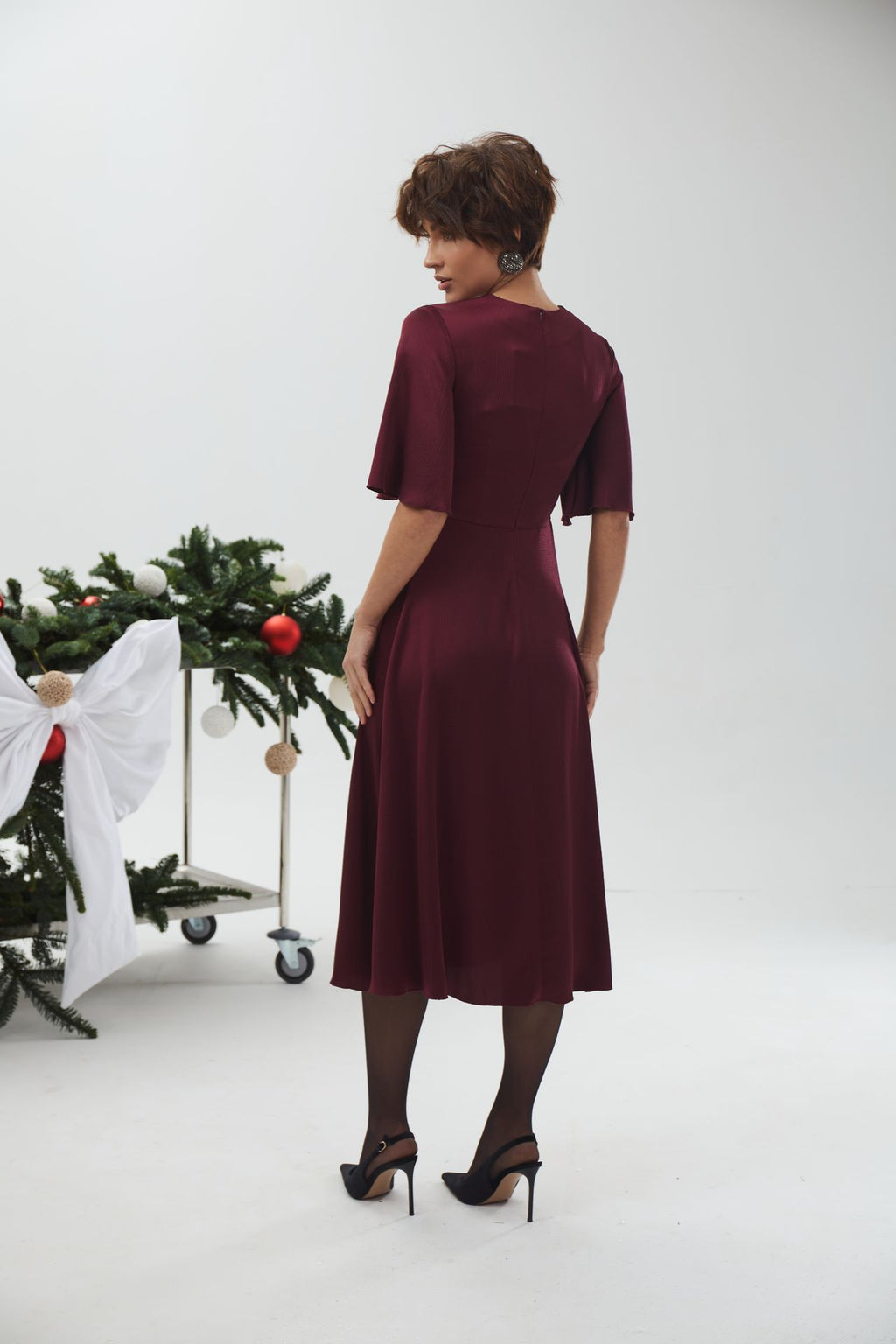 Rochie midi din mătase cu detaliu răsucit, de ocazie