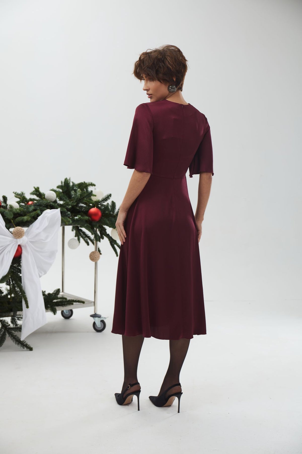 Rochie midi din mătase cu detaliu răsucit, de ocazie