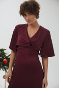 Rochie midi din mătase cu detaliu răsucit, de ocazie