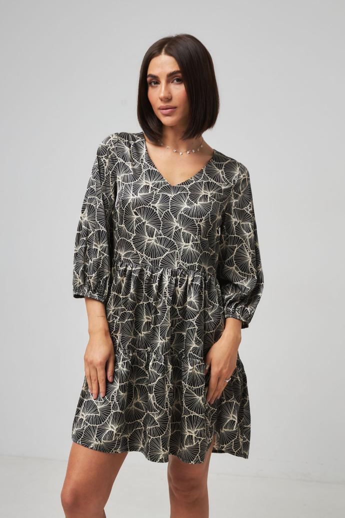 Rochie mini boho cu două volane și mânecă 3/4