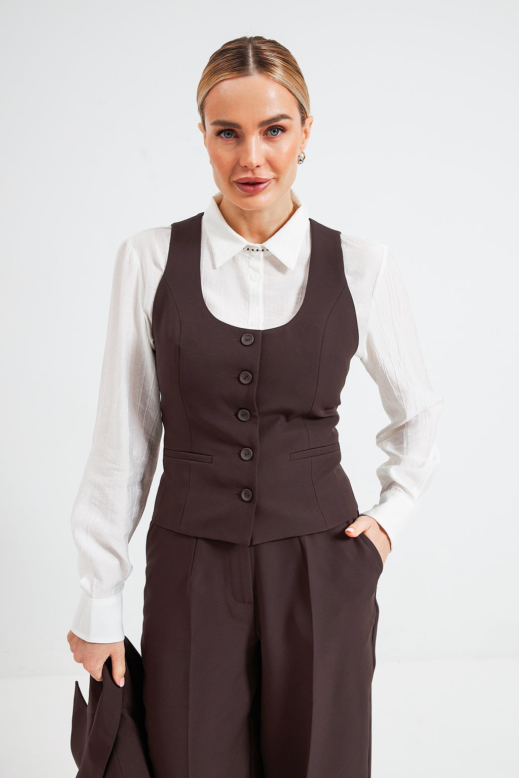 Vestă din stofă cu nasturi Silvia
