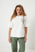 Tricou oversize cu imprimeu Castană