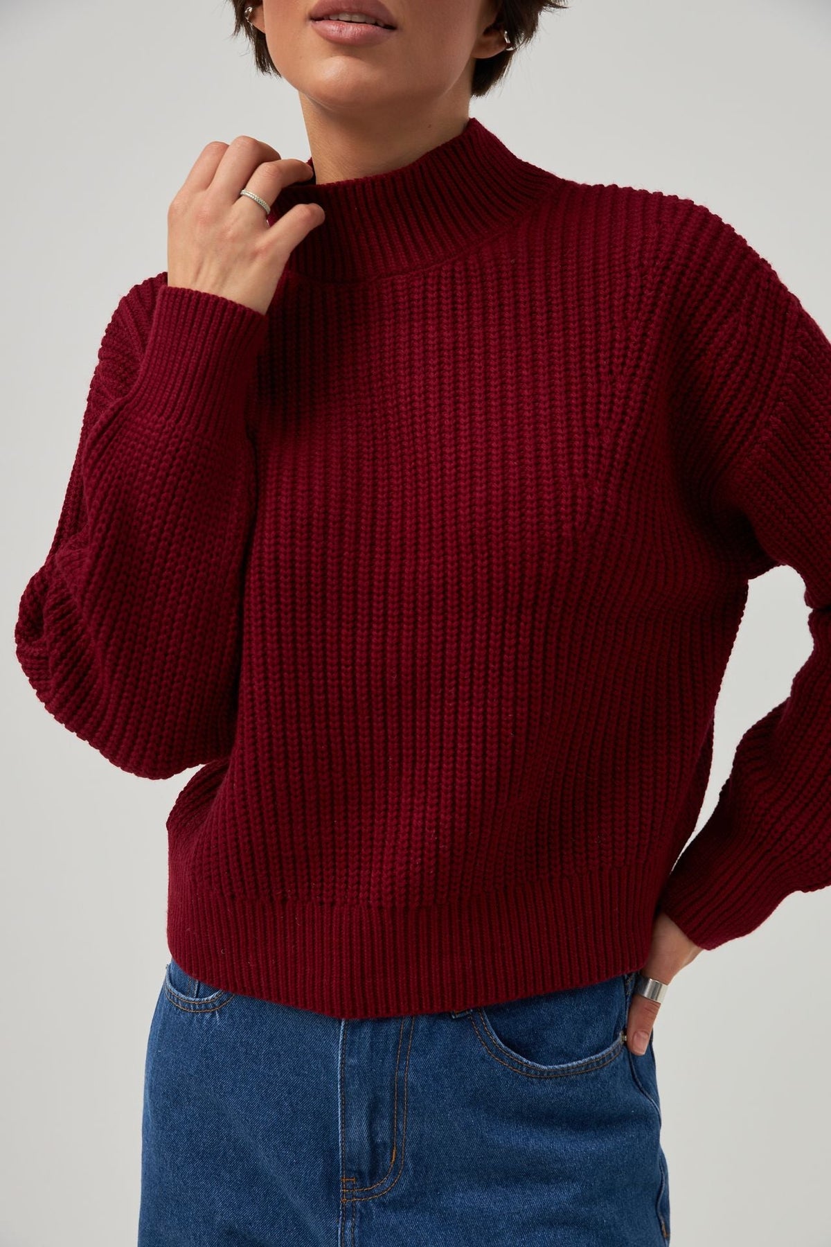 Pulover raglan cu tricot gros
