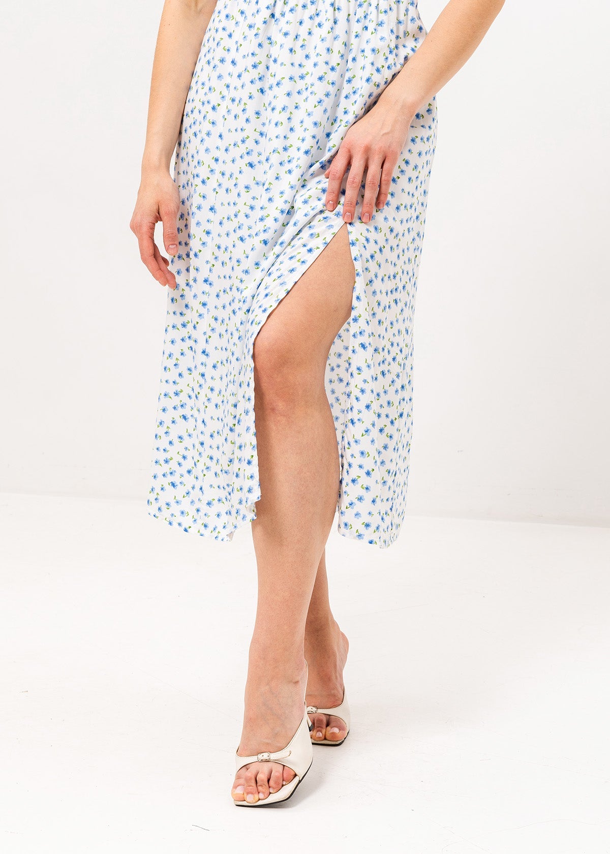 Rochie midi cu șliț și imprimeu floral