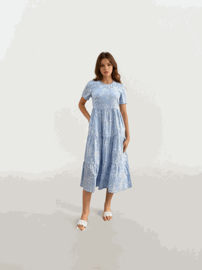 Rochie midi cu trei volane