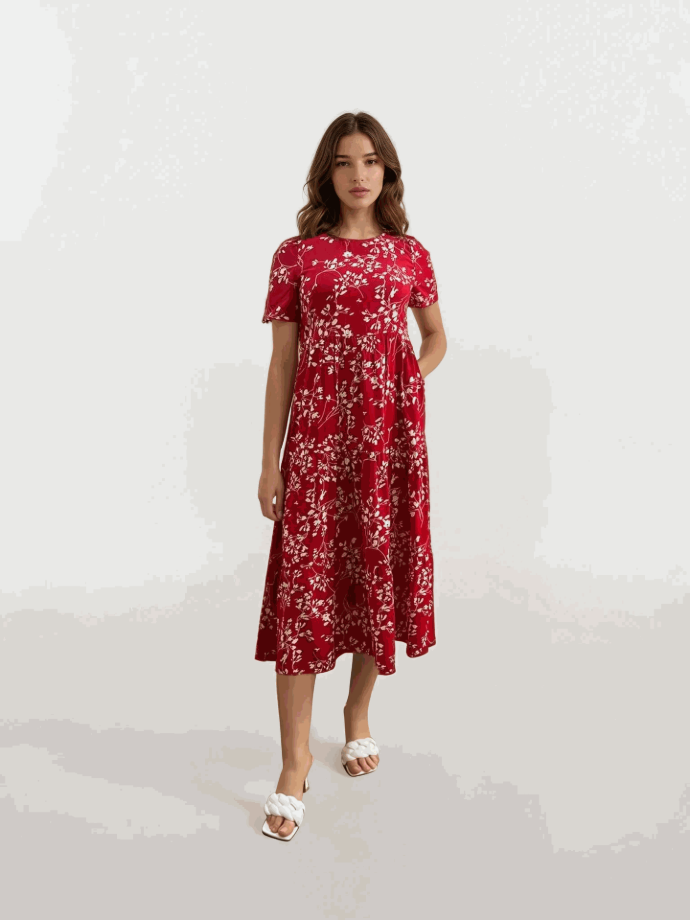 Rochie midi cu trei volane