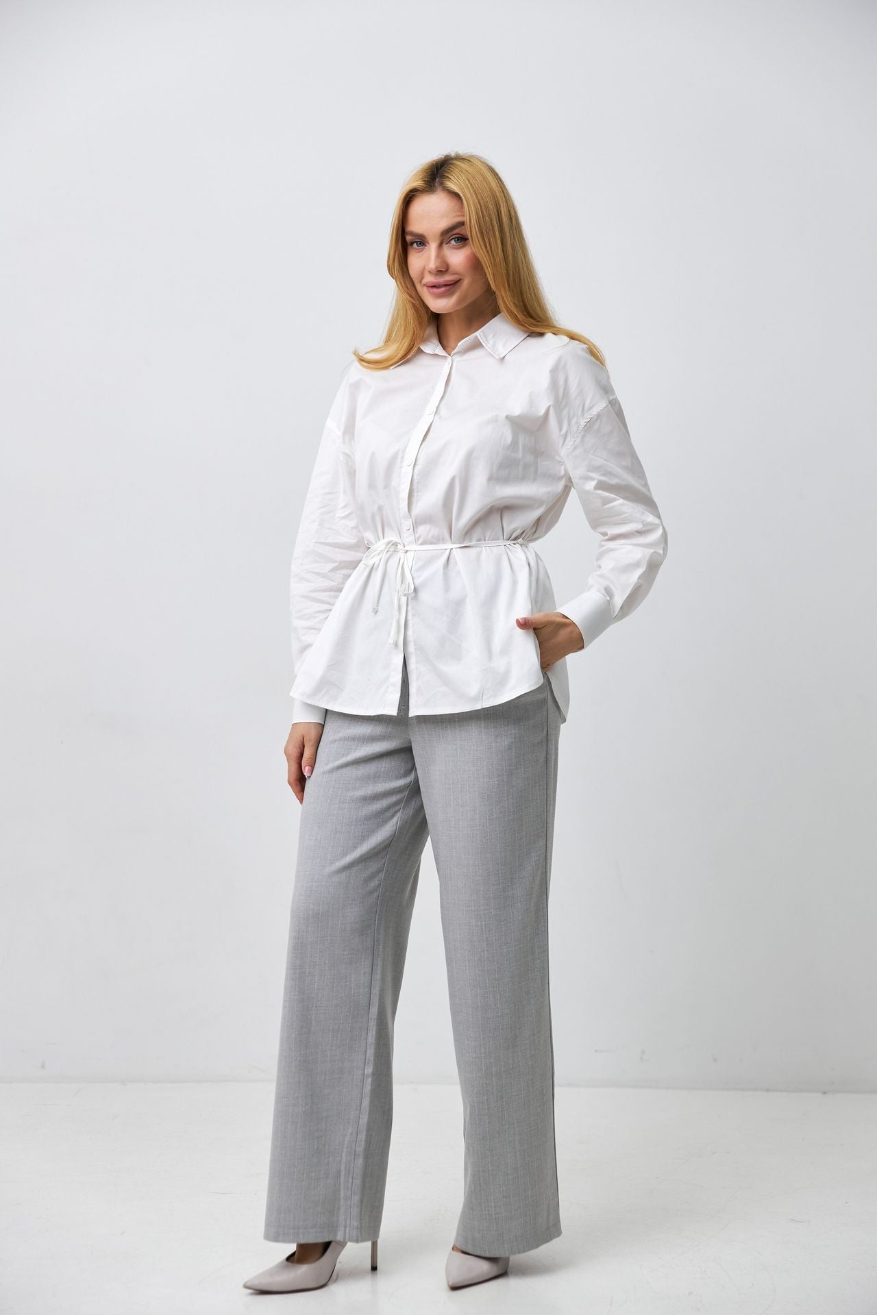 Pantaloni palazzo clasici cu buzunare Megan