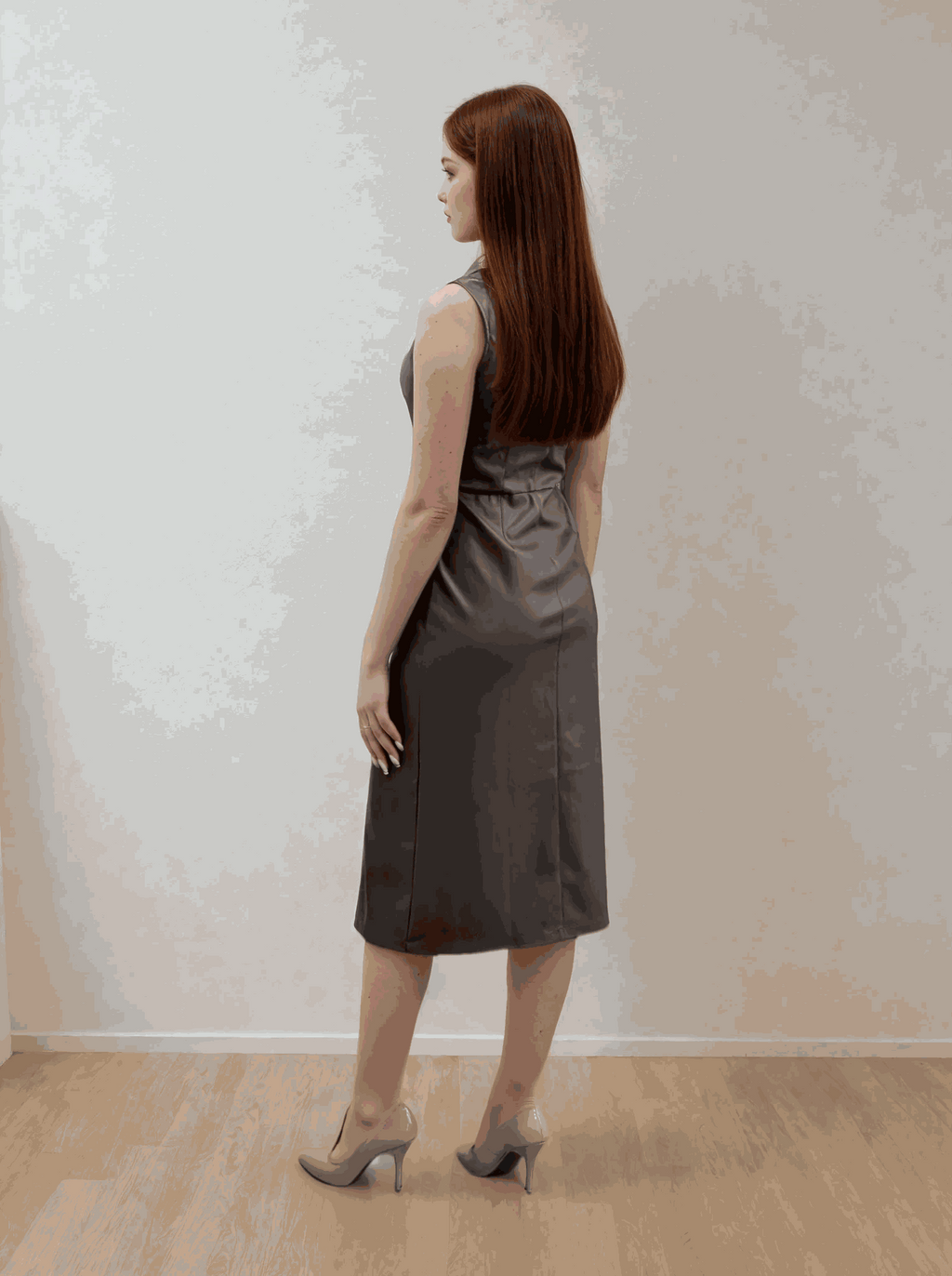 Rochie midi petrecută din piele ecologică