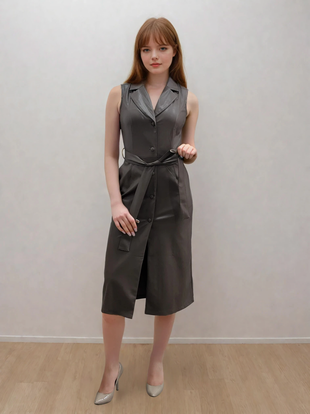 Rochie midi petrecută din piele ecologică