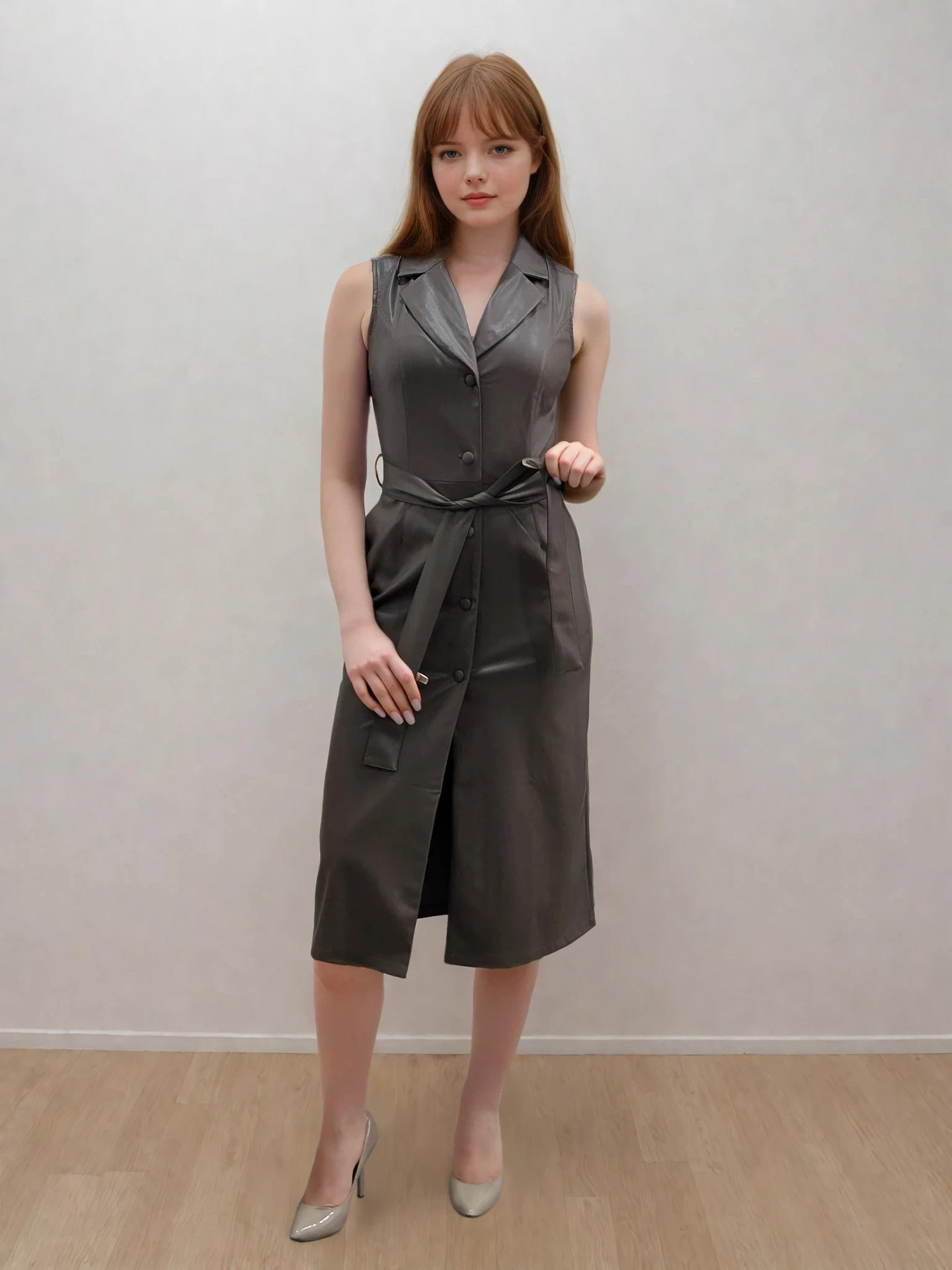 Rochie midi petrecută din piele ecologică