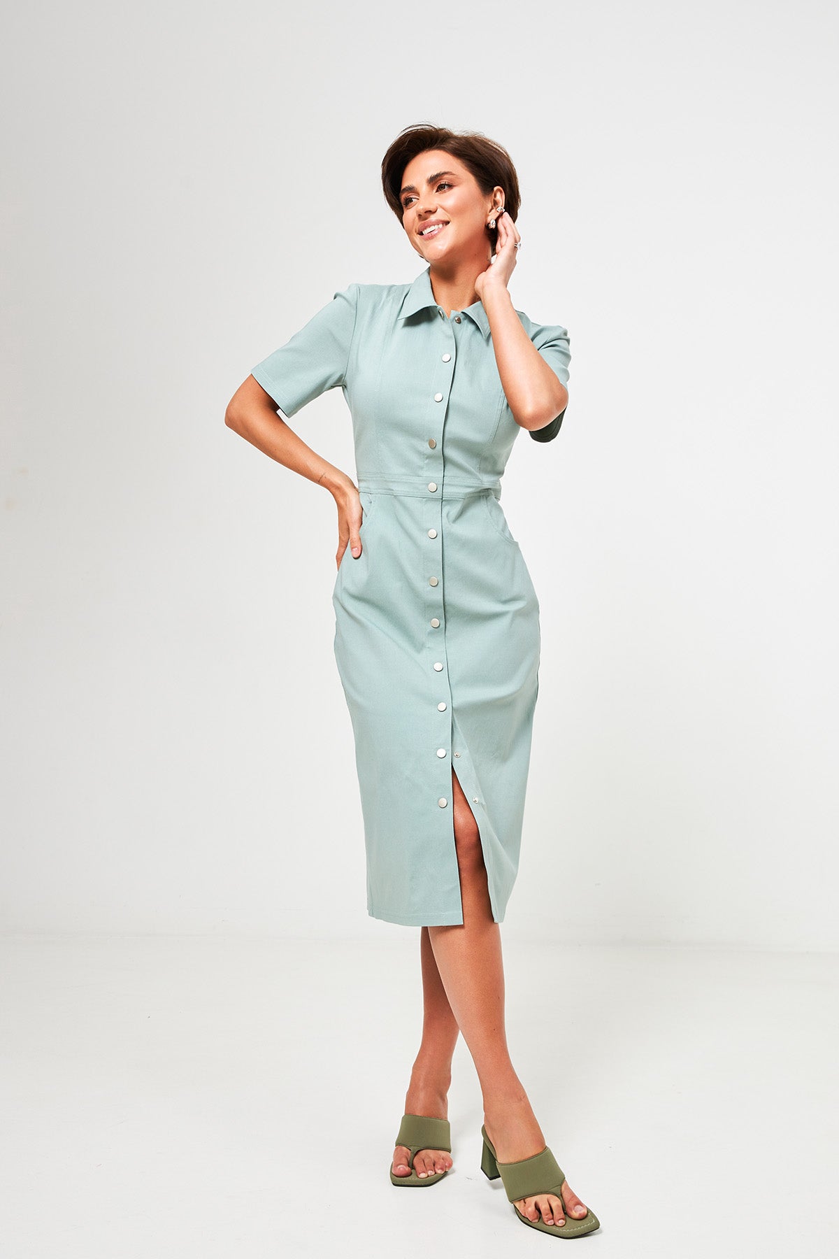 Rochie midi mulată din denim bengalină