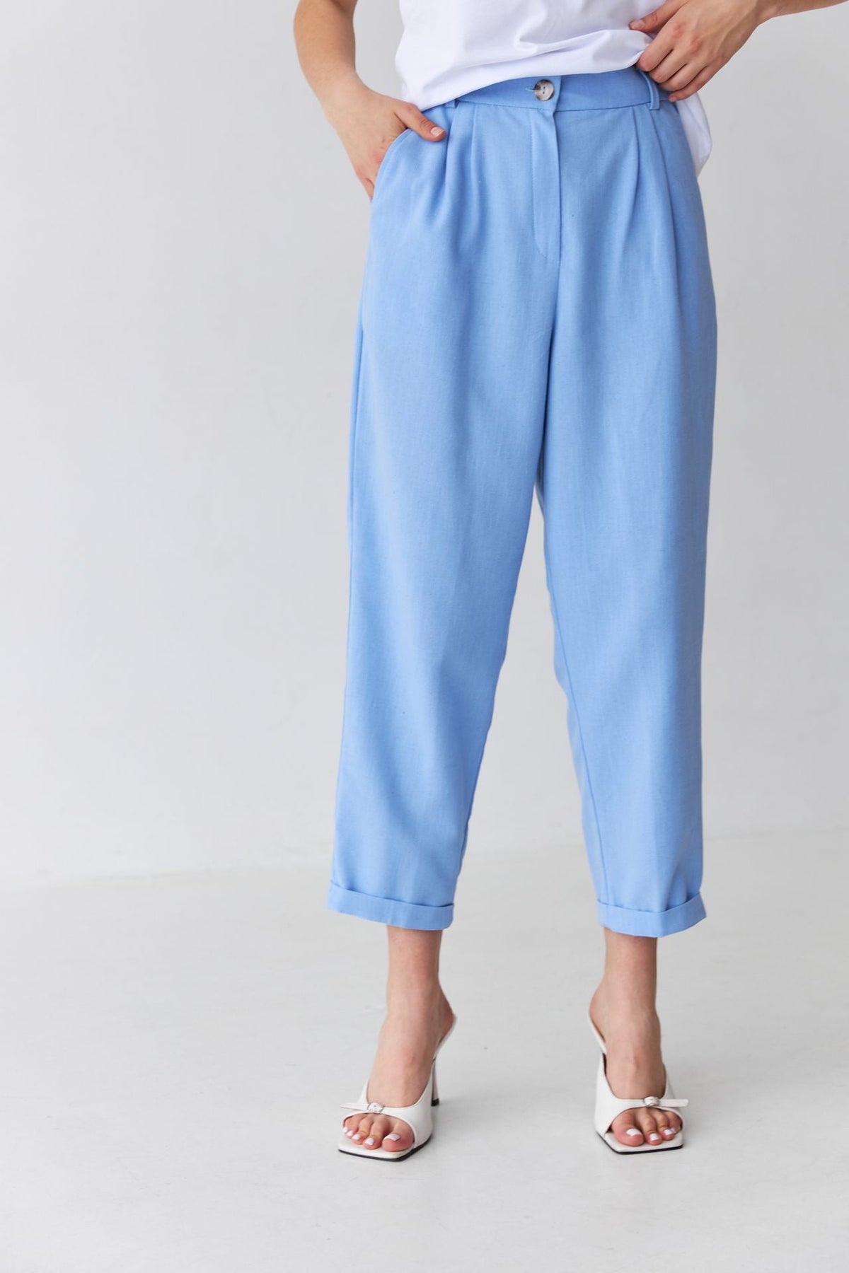 Pantaloni drepți cu in și manșete Safari