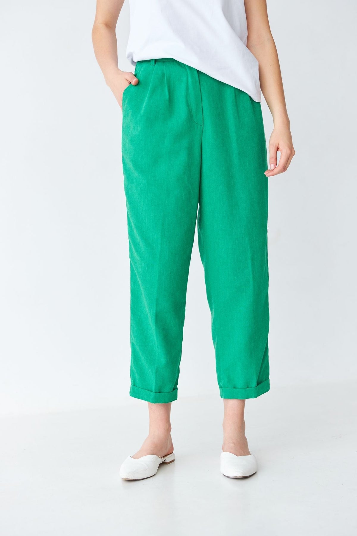 Pantaloni drepți cu in și manșete Safari