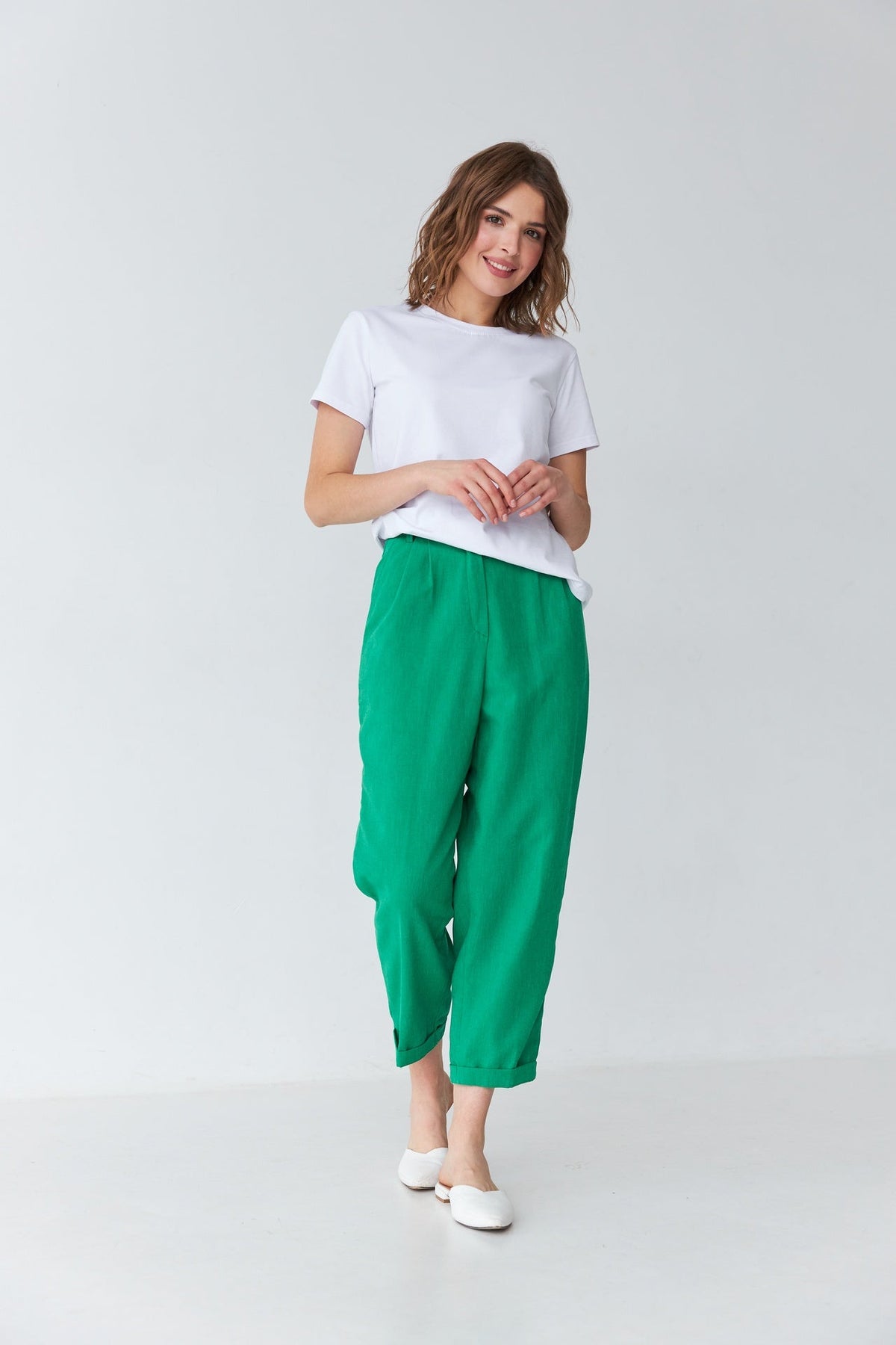 Pantaloni drepți cu in și manșete Safari