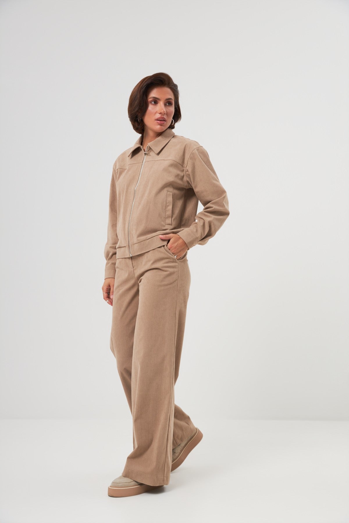 Pantaloni palazzo din catifea raiată Claire