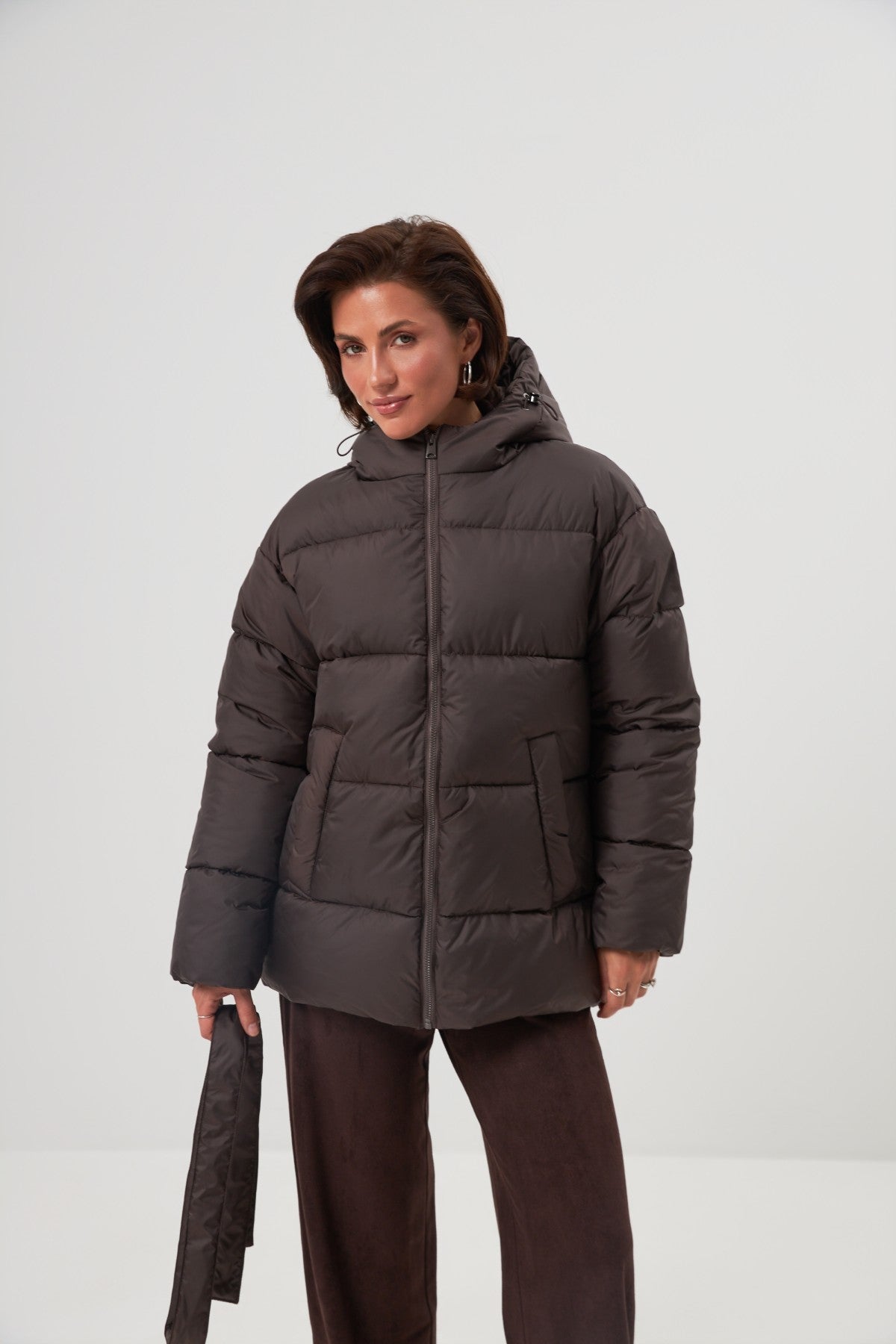 Geacă de puf oversize cu curea