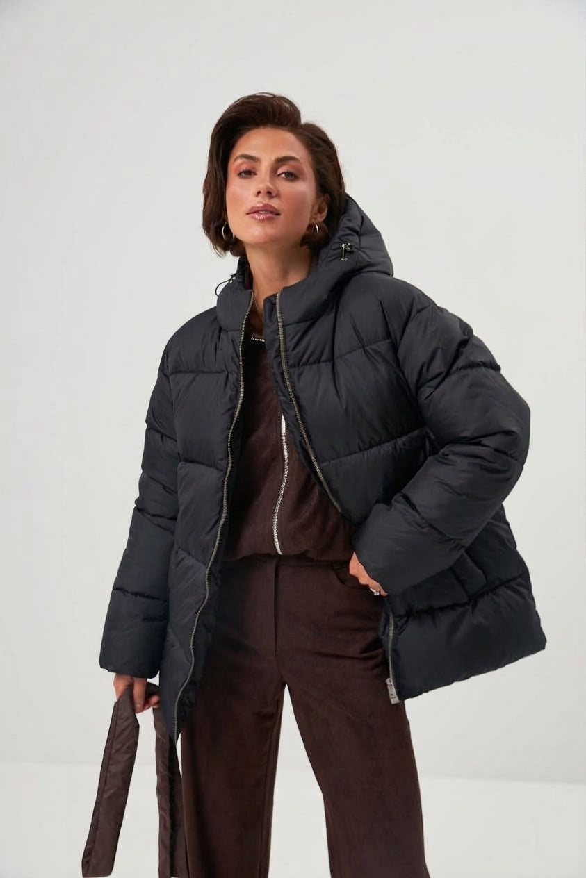 Geacă de puf oversize cu curea
